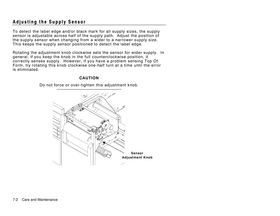 Paxar 9856 manual J u s t i n g t h e S u p p l y S e n s o r 