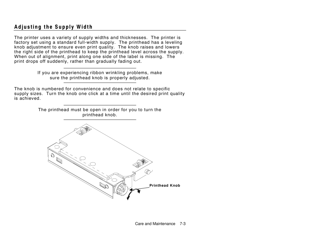 Paxar 9856 manual J u s t i n g t h e S u p p l y W i d t h 