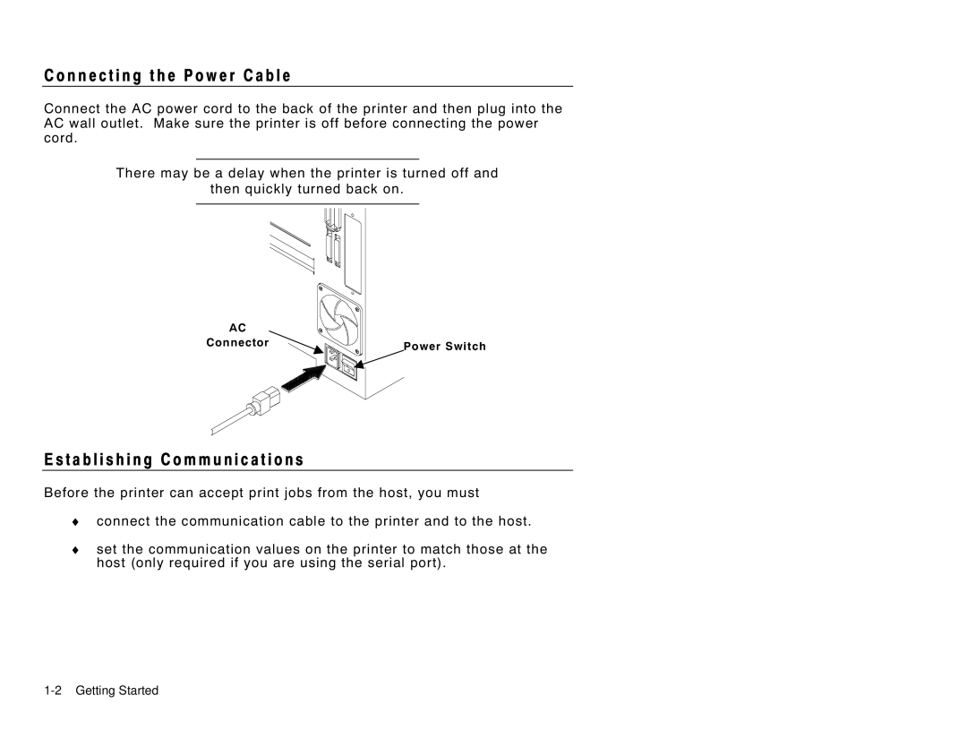 Paxar 9856 manual N n e c t i n g t h e P o w e r C a b l e, T a b l i s h i n g C o m m u n i c a t i o n s 