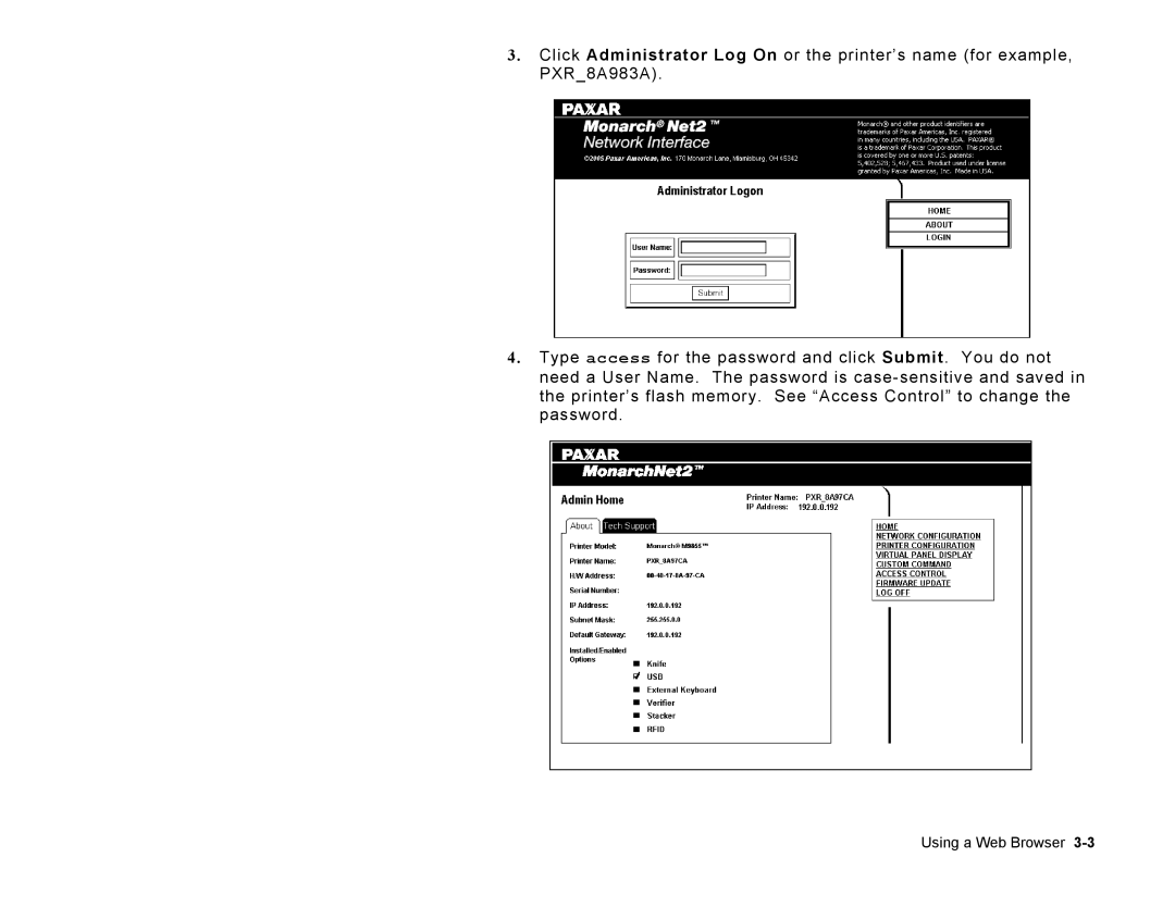 Paxar 9860 manual Using a Web Browser 