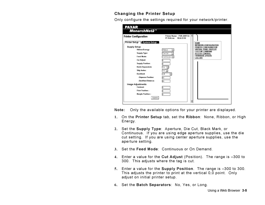 Paxar 9860 manual Changing the Printer Setup 