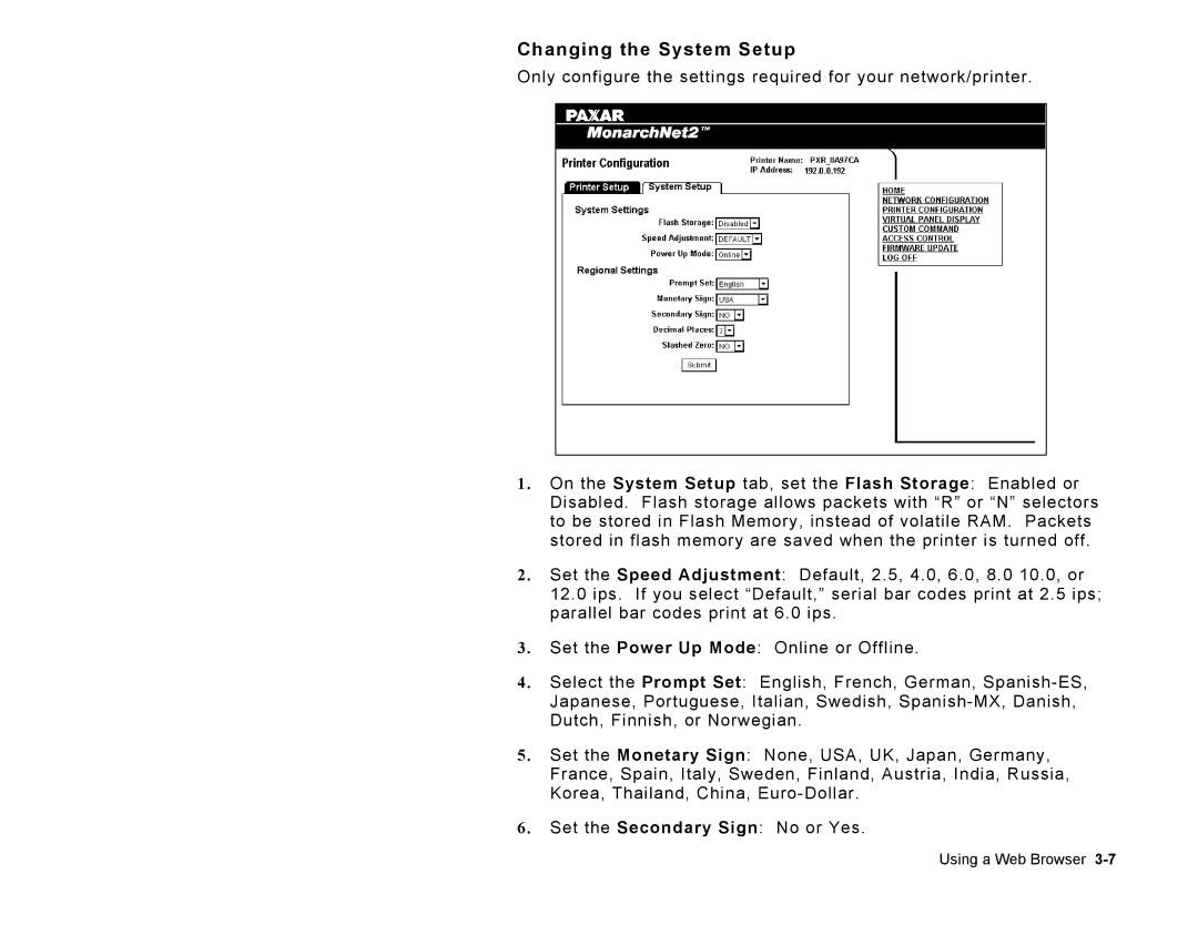 Paxar 9860 manual Changing the System Setup 