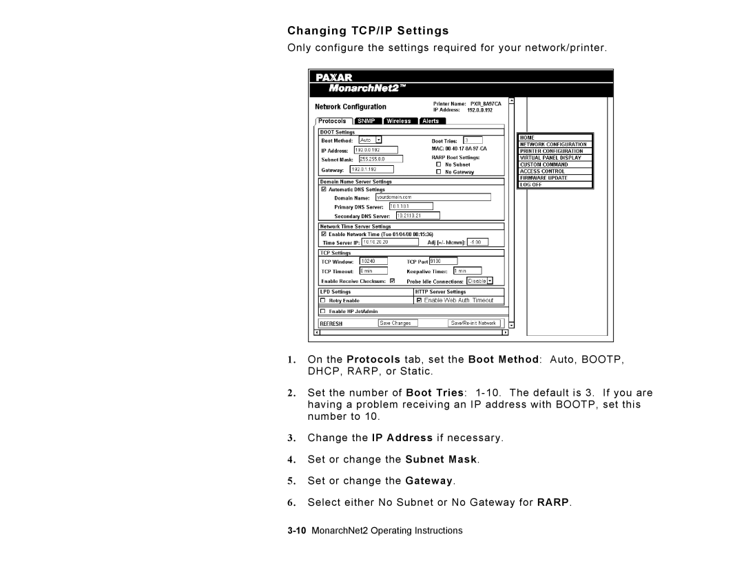 Paxar 9860 manual Changing TCP/IP Settings 