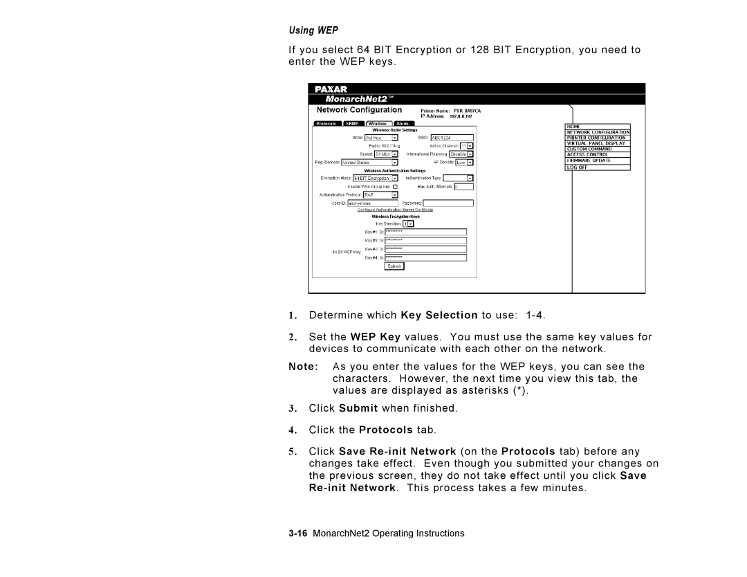 Paxar 9860 manual Using WEP 