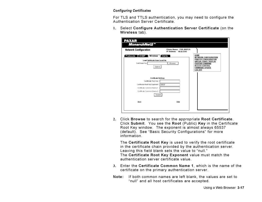 Paxar 9860 manual Configuring Certificates 