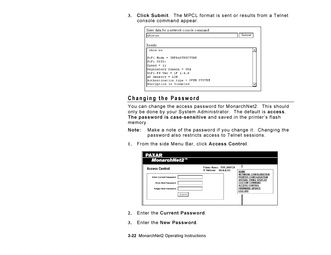 Paxar 9860 manual A n g i n g t h e P a s s w o r d, Enter the Current Password Enter the New Password 