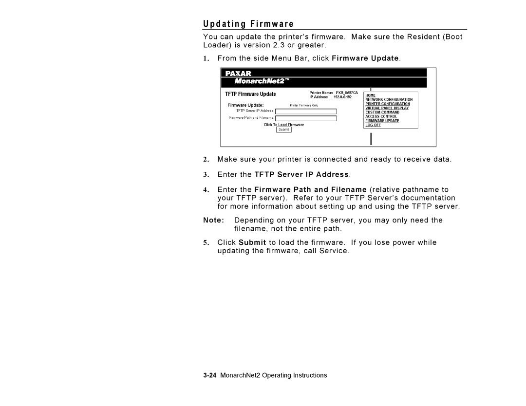 Paxar 9860 manual D a t i n g F i r m w a r e, Enter the Tftp Server IP Address 