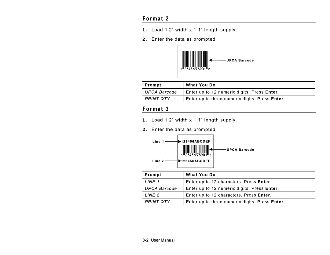 Paxar Model 9416 manual Upca Barcode Enter up to 12 numeric digits. Press Enter 