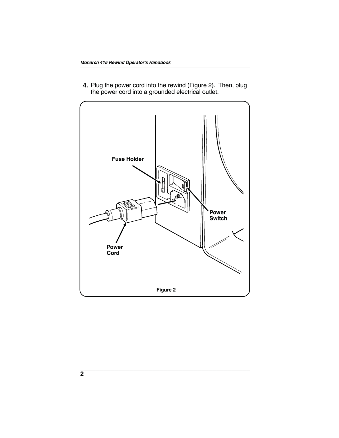 Paxar manual Fuse Holder Power Switch Power Cord, Monarch 415 Rewind Operator’s Handbook 