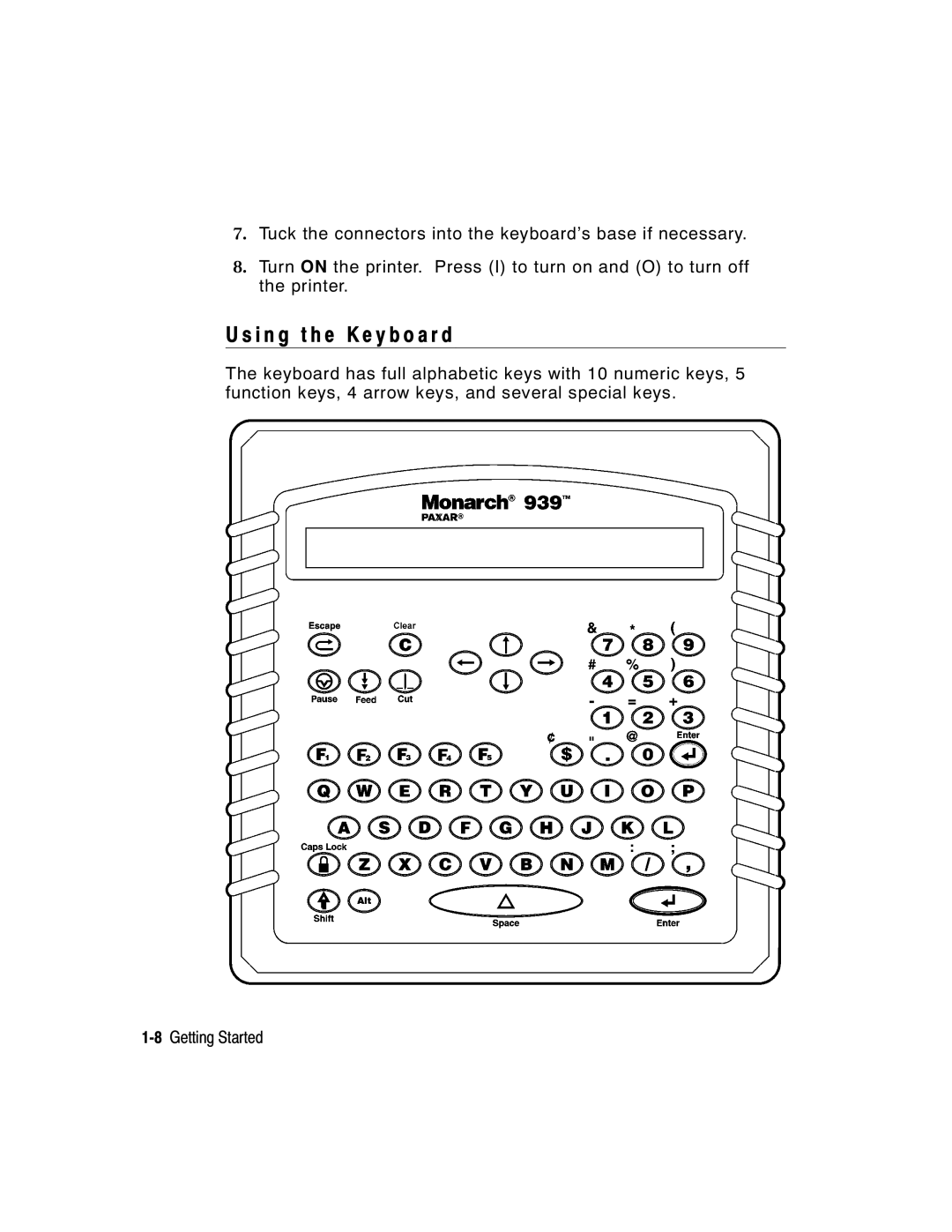 Paxar Monarch 939i manual I n g t h e K e y b o a r d 