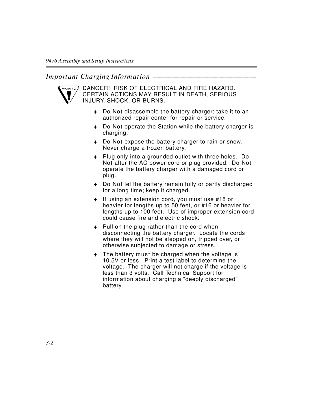 Paxar Monarch 9476 manual Important Charging Information 