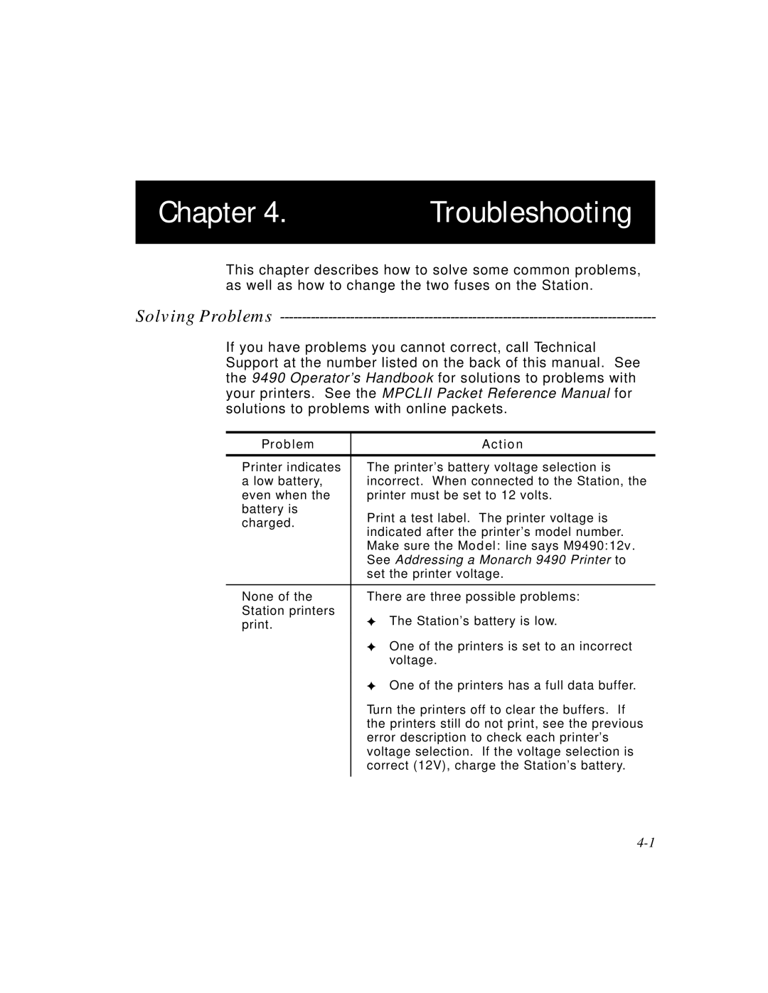 Paxar Monarch 9476 manual Chapter Troubleshooting, Solving Problems 