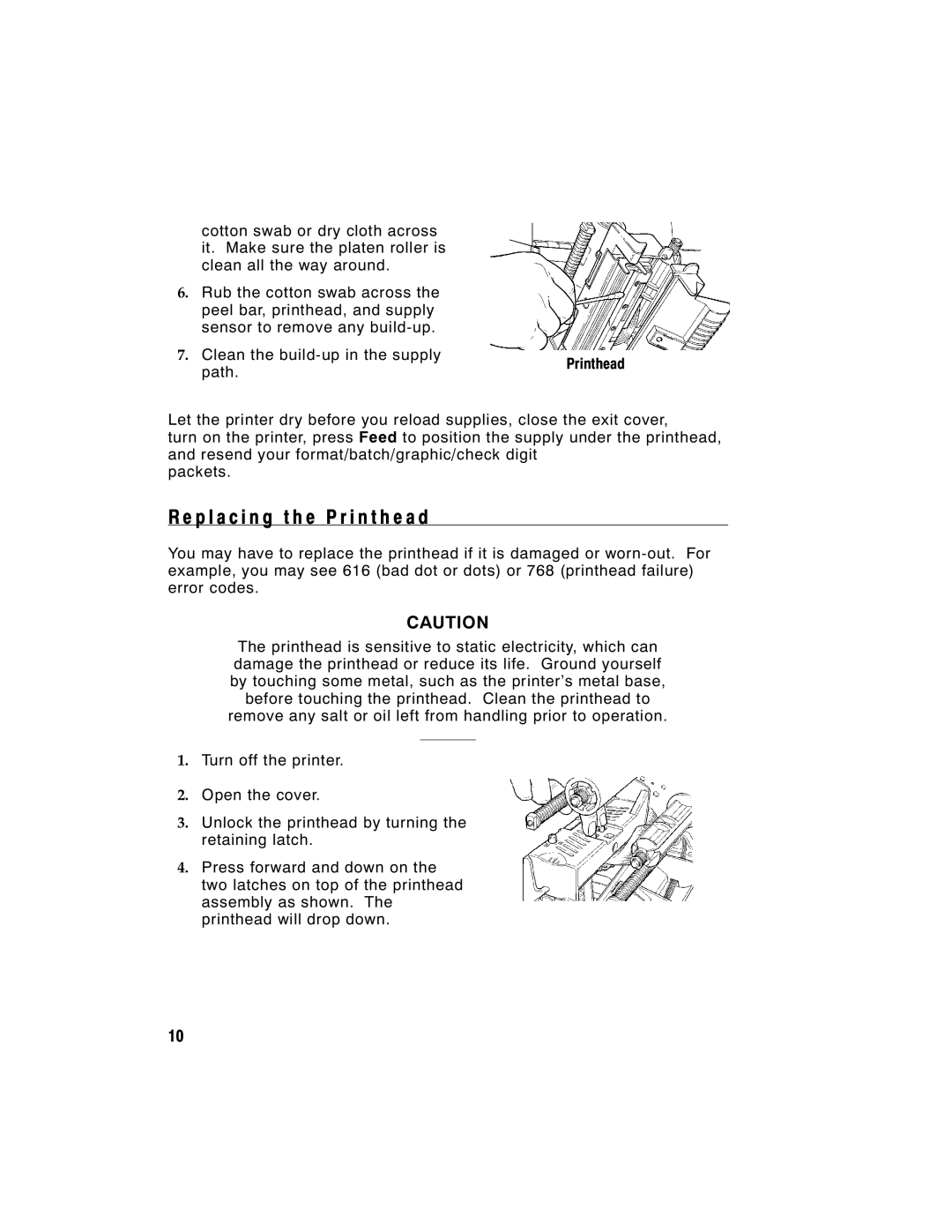 Paxar Monarch 9805 manual P l a c i n g t h e P r i n t h e a d, Printhead 