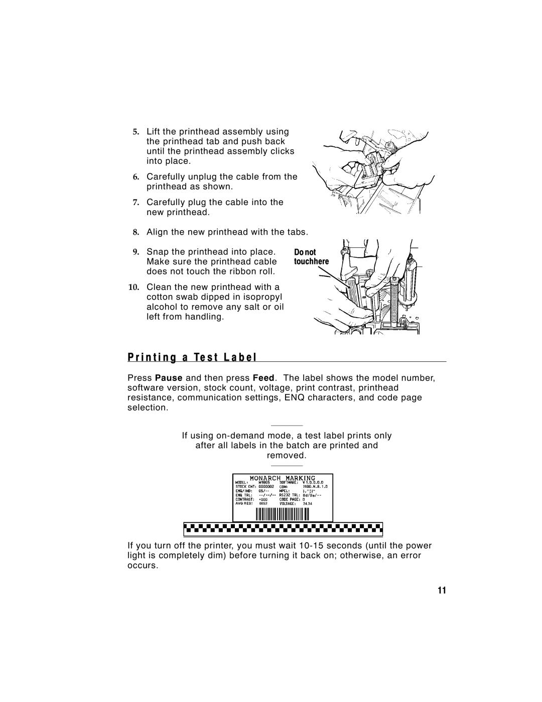 Paxar Monarch 9805 manual I n t i n g a Te s t L a b e l 