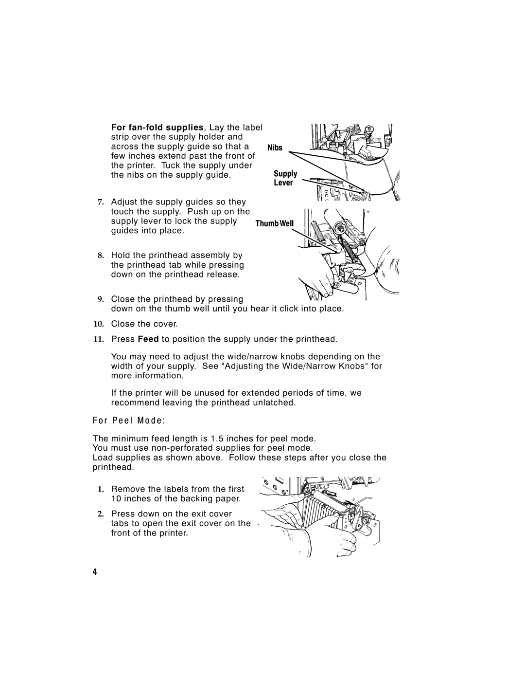 Paxar Monarch 9805 manual For fan-fold supplies , Lay the label, Nibs, Lever 