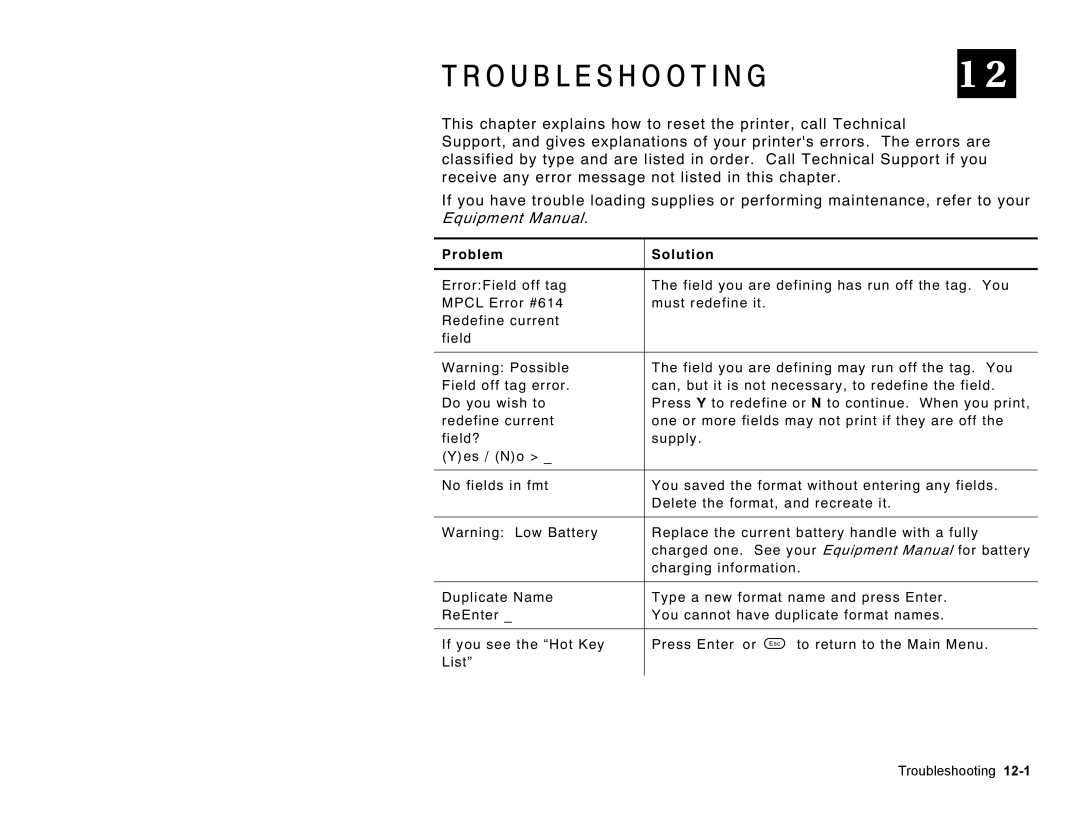 Paxar Monarch Pathfinder Ultra Gold manual Troubleshooting, Problem Solution 