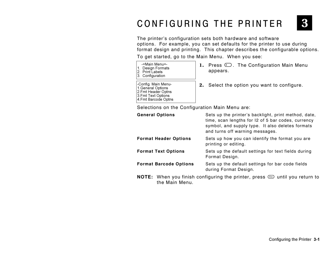 Paxar Monarch Pathfinder Ultra Gold General Options, Format Header Options, Format Text Options, Format Barcode Options 