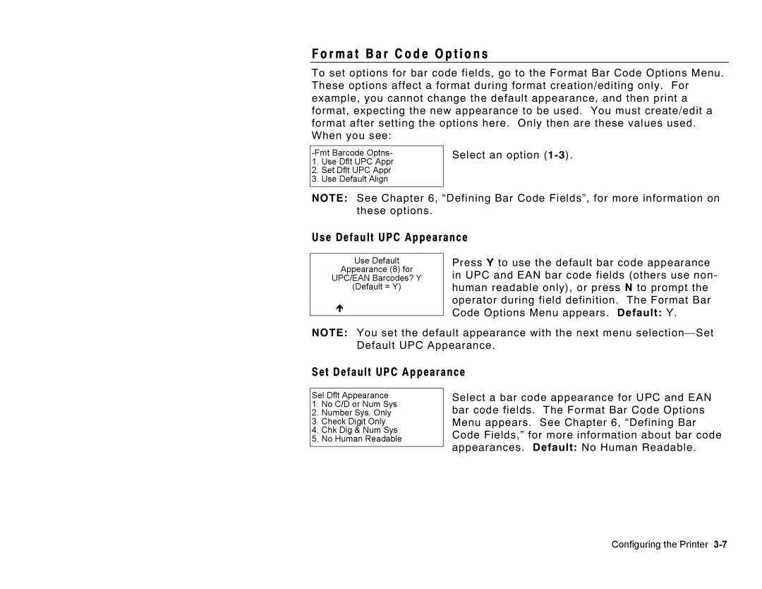 Paxar Monarch Pathfinder Ultra Gold manual R m a t B a r code O p t i o n s, Use Default UPC Appearance 