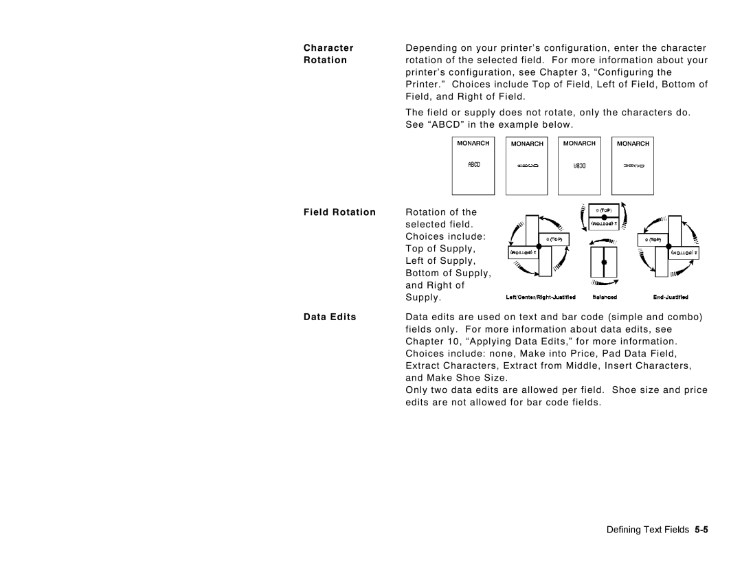 Paxar Monarch Pathfinder Ultra Gold manual Field Rotation, Data Edits 