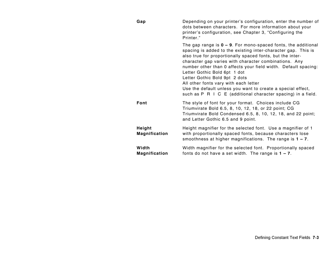 Paxar Monarch Pathfinder Ultra Gold manual Height magnifier for the selected font. Use a magnifier 