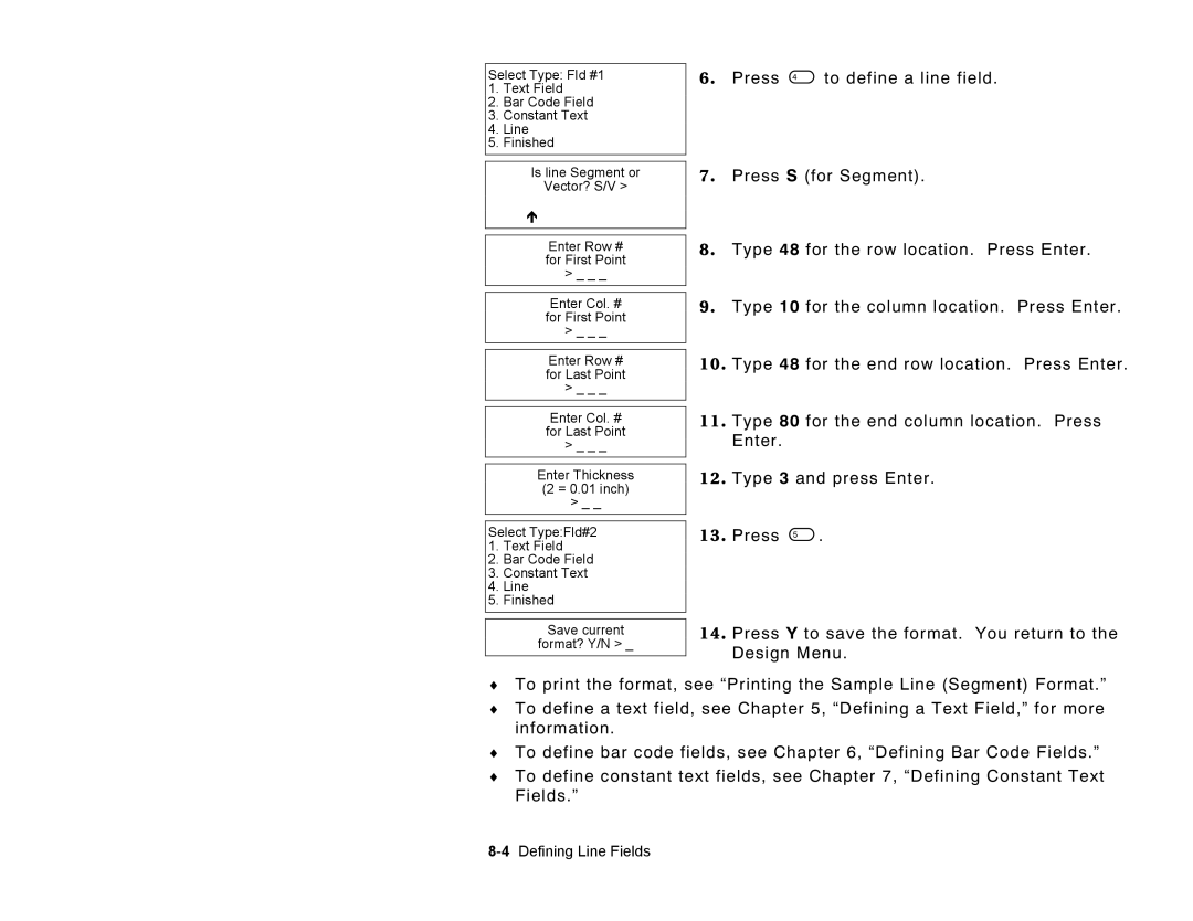 Paxar Monarch Pathfinder Ultra Gold manual Press 4 to define a line field, 4Defining Line Fields 