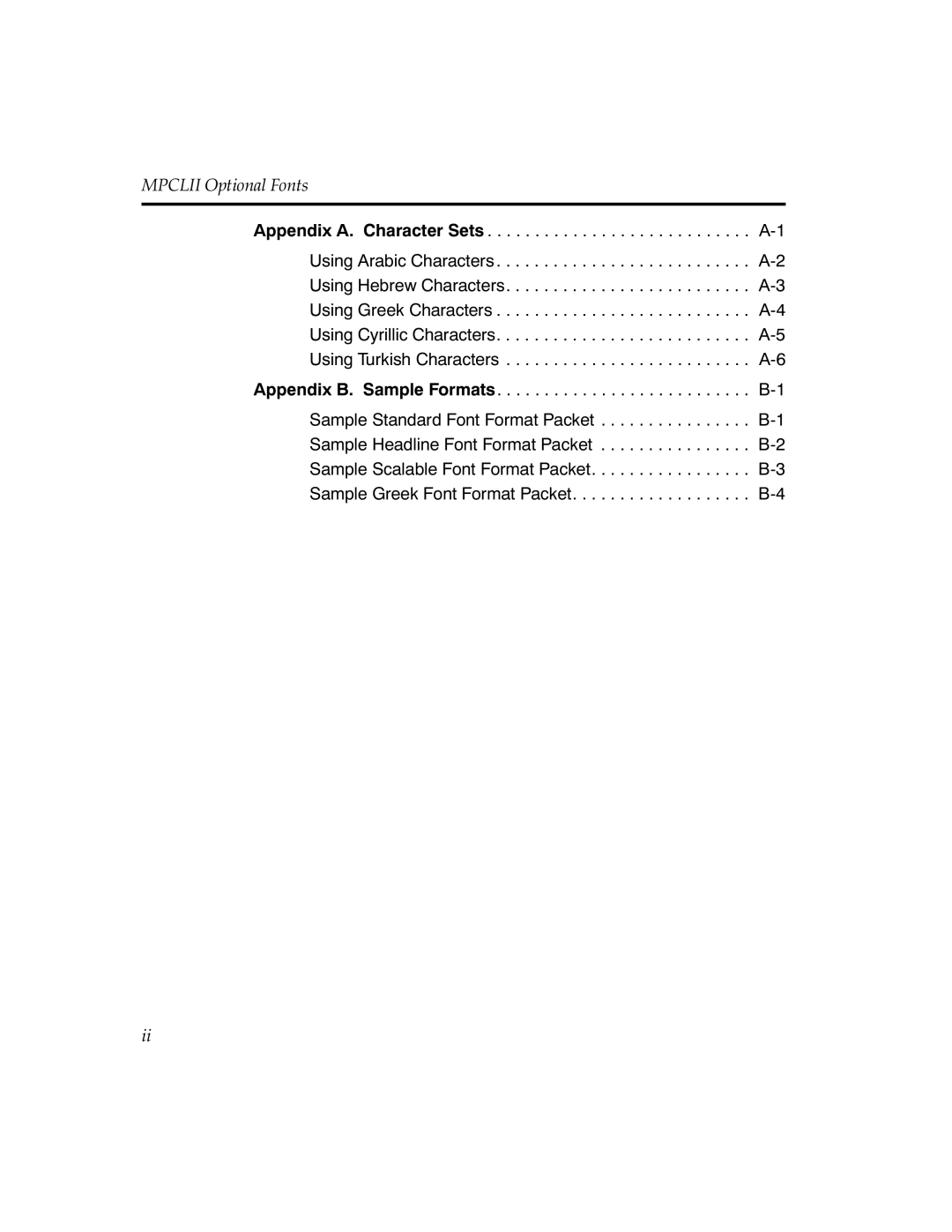 Paxar MPCL II manual Mpclii Optional Fonts 