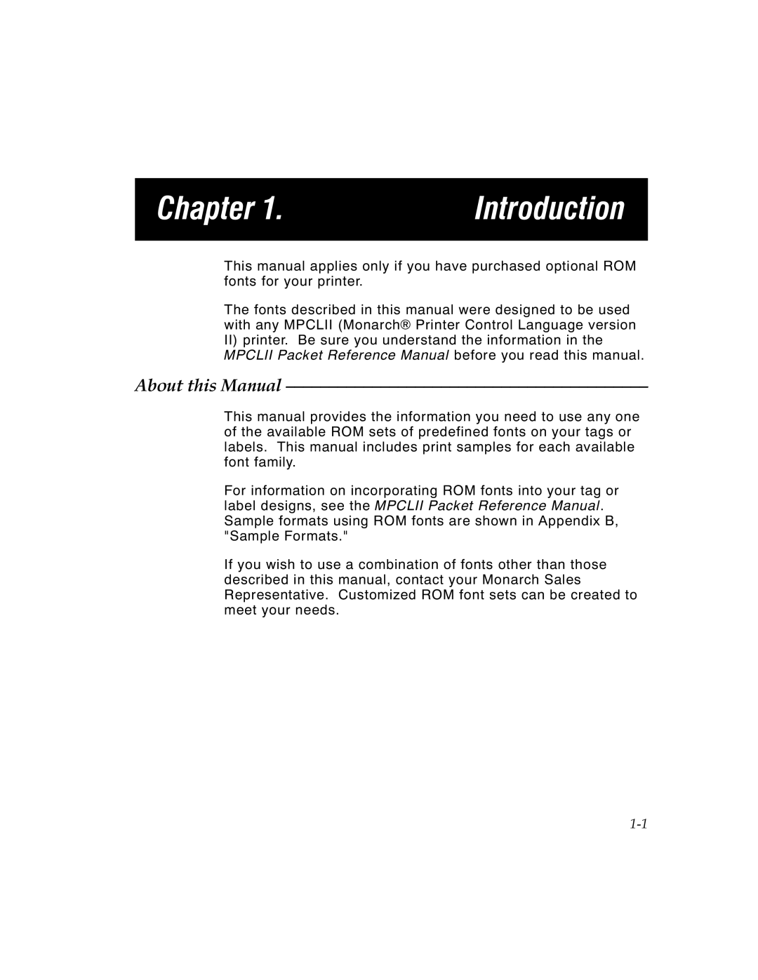 Paxar MPCL II manual Chapter Introduction, About this Manual 