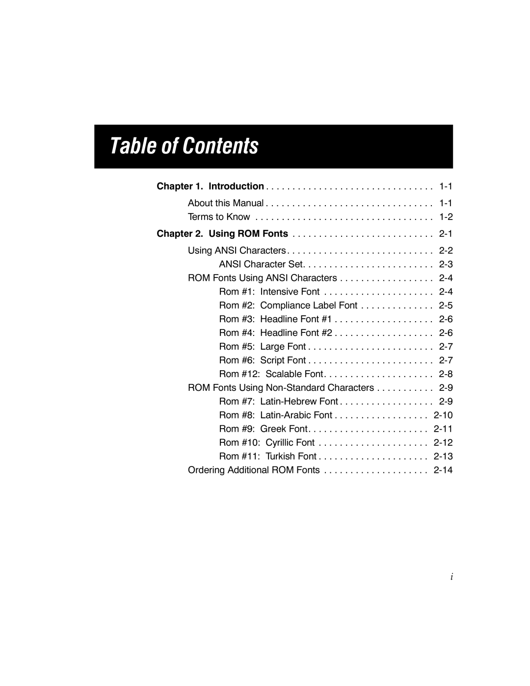 Paxar MPCL II manual Table of Contents 