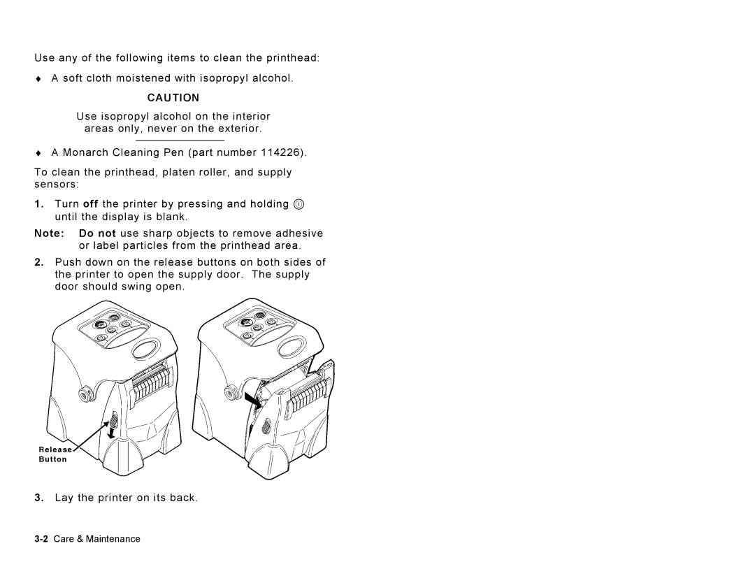 Paxar Sierra Sport2 manual Lay the printer on its back 