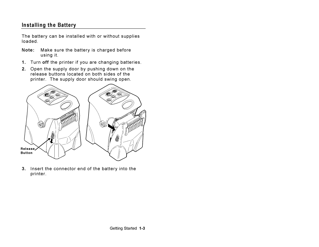 Paxar Sierra Sport2 manual Installing the Battery 