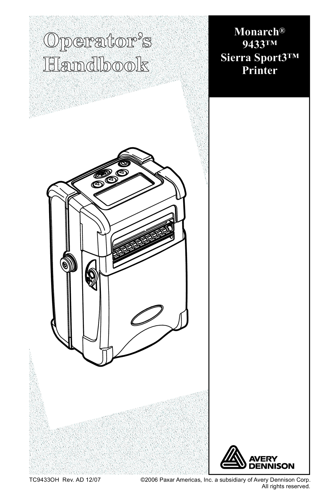 Paxar Sierra Sport3 manual Operator’s Handbook 