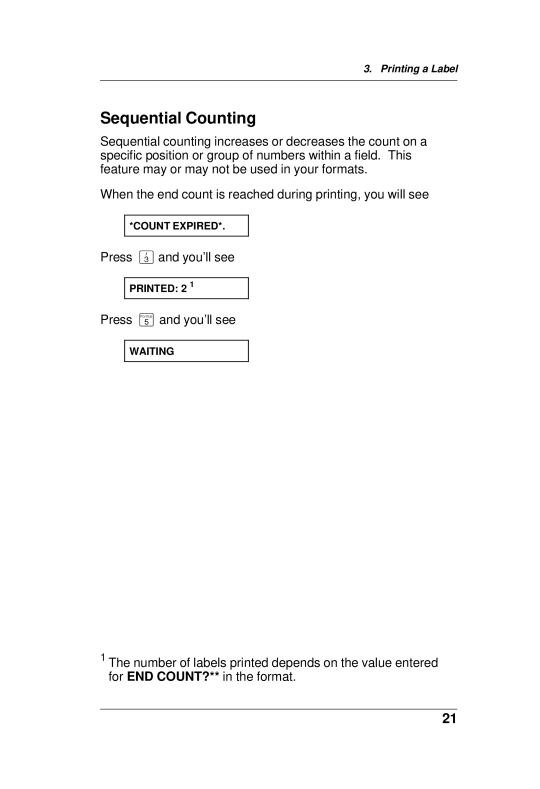 Paxar TC6021OH manual Sequential Counting 