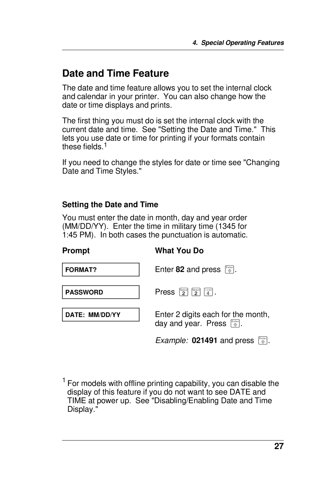 Paxar TC6021OH manual Date and Time Feature, Setting the Date and Time 