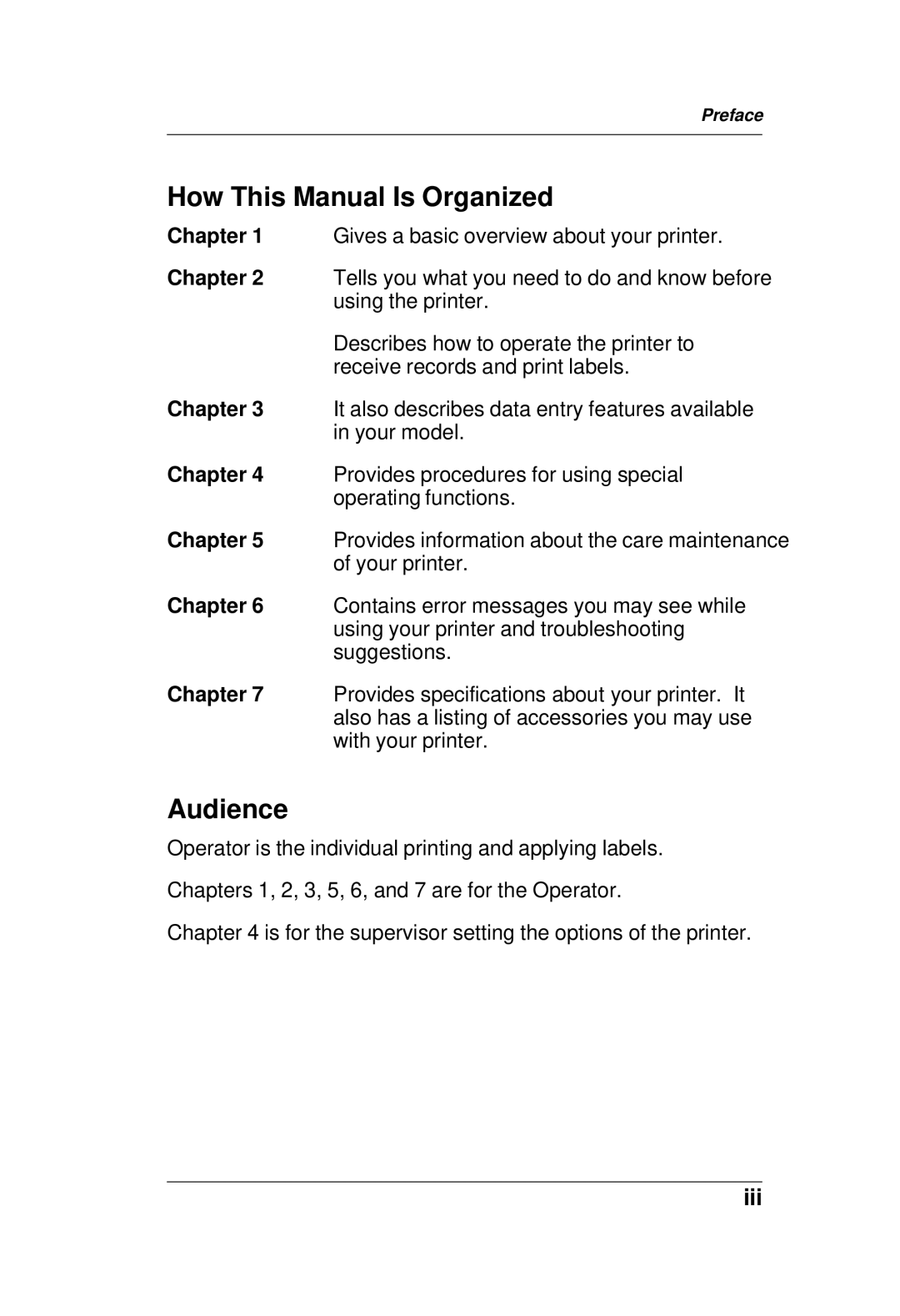 Paxar TC6021OH manual How This Manual Is Organized, Audience 