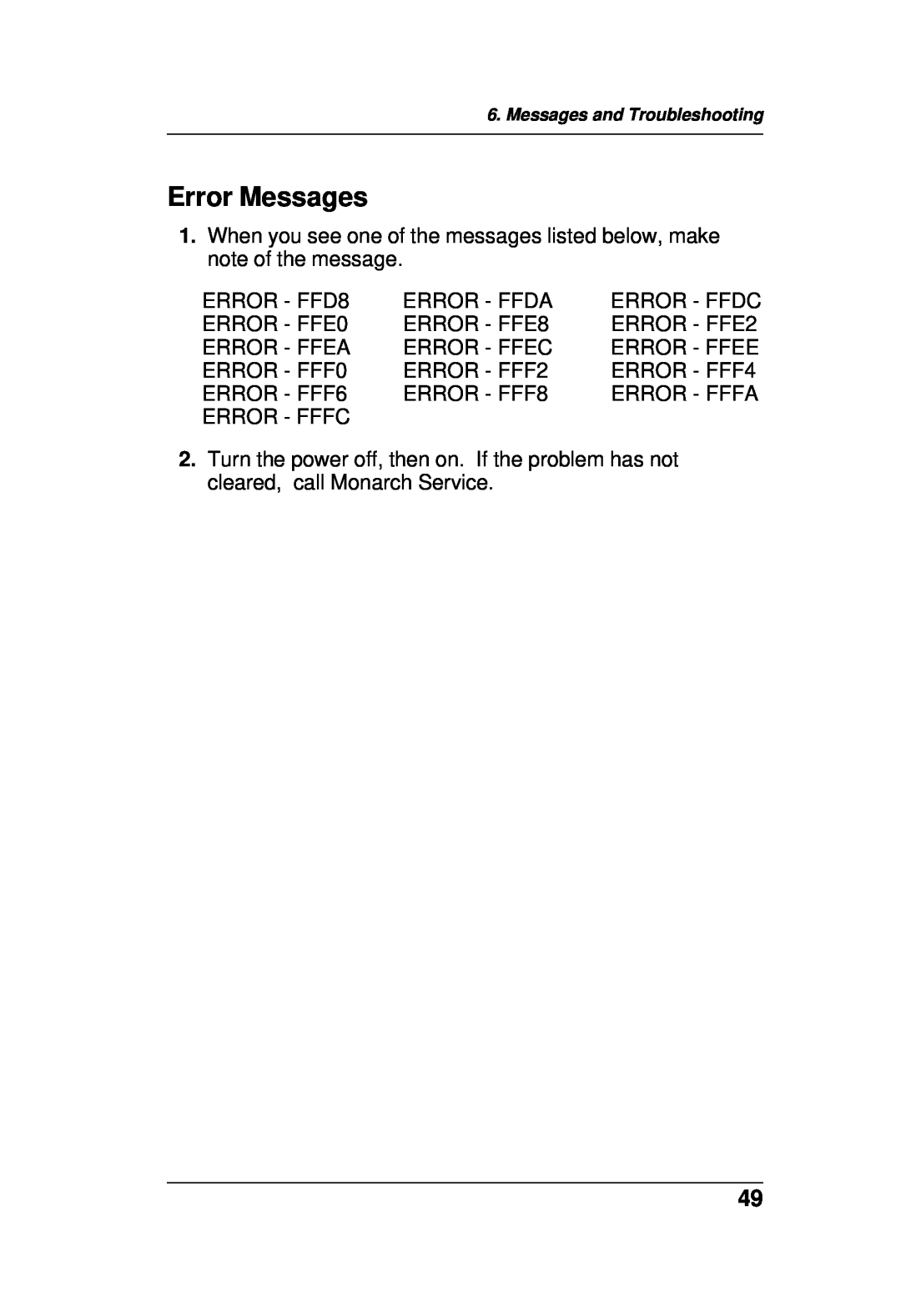 Paxar TC6021OH manual Error Messages 