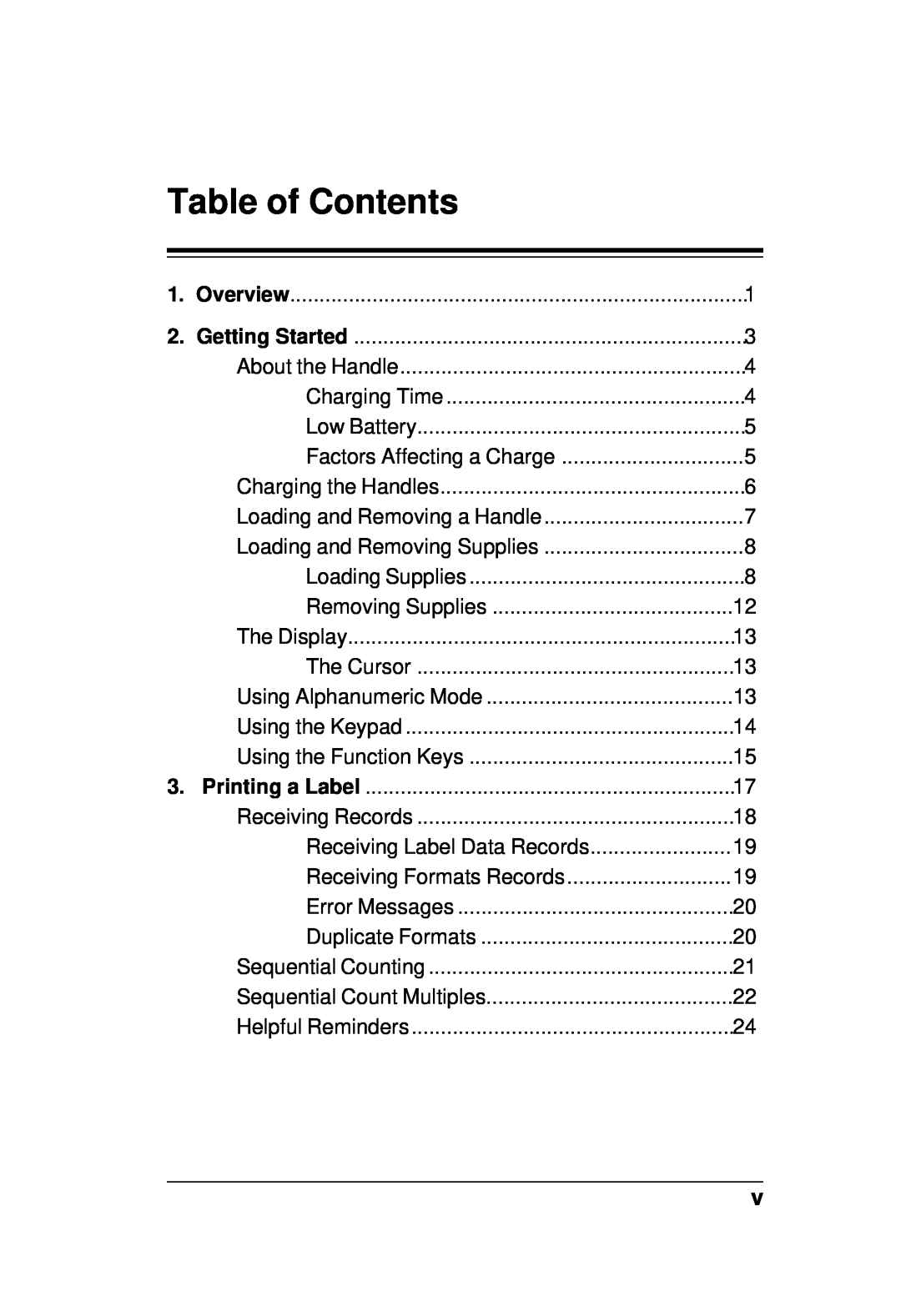 Paxar TC6021OH manual Table of Contents 