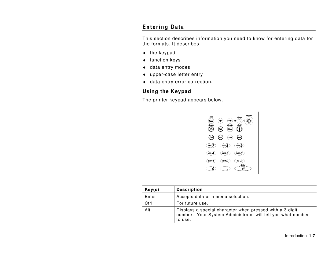 Paxar TC6032DBFFUM manual T e r i n g D a t a, Using the Keypad 