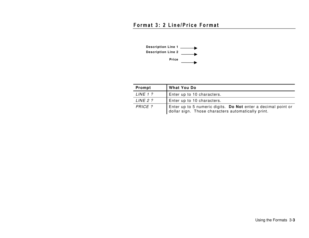 Paxar TC6032DBFFUM manual R m a t 3 2 L i n e / P r i c e F o r m a t 