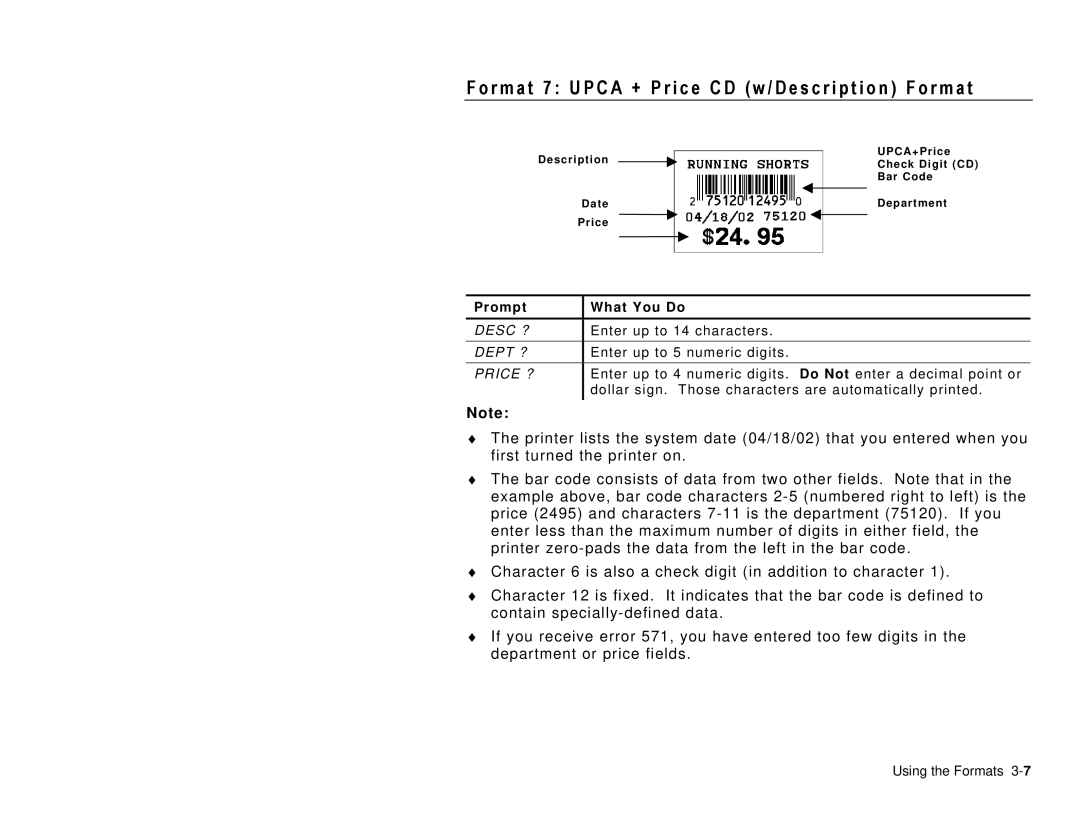 Paxar TC6032DBFFUM manual Desc ? 