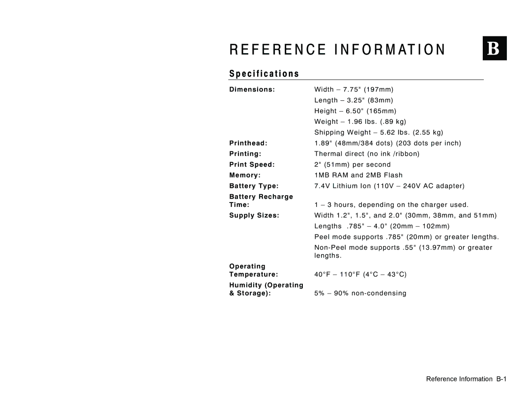 Paxar TC6032EM manual Specification s 