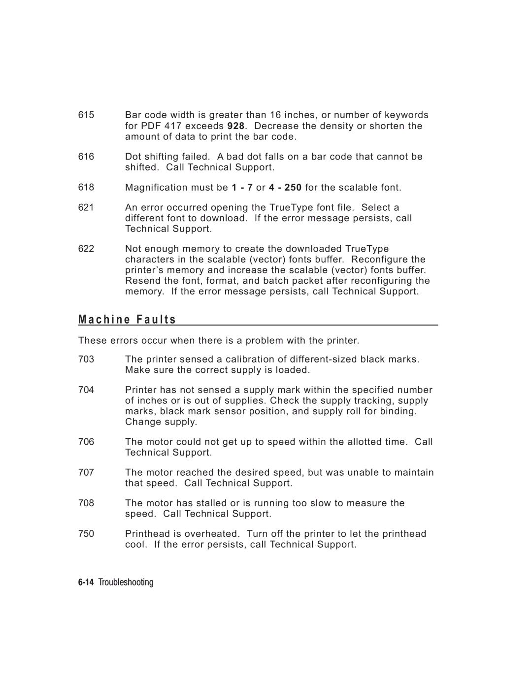 Paxar TC6037PR manual C h i n e Fault s 