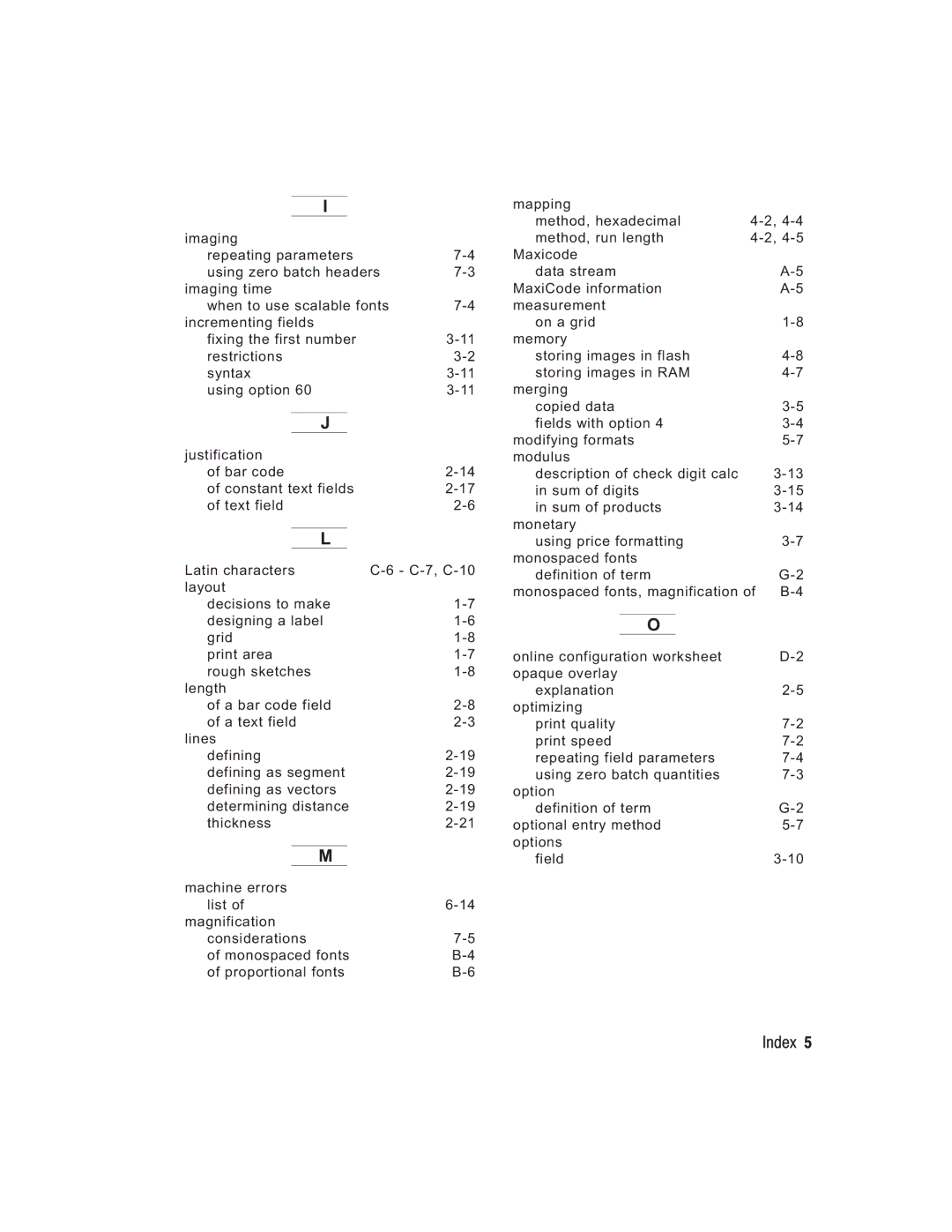 Paxar TC6037PR manual Index 