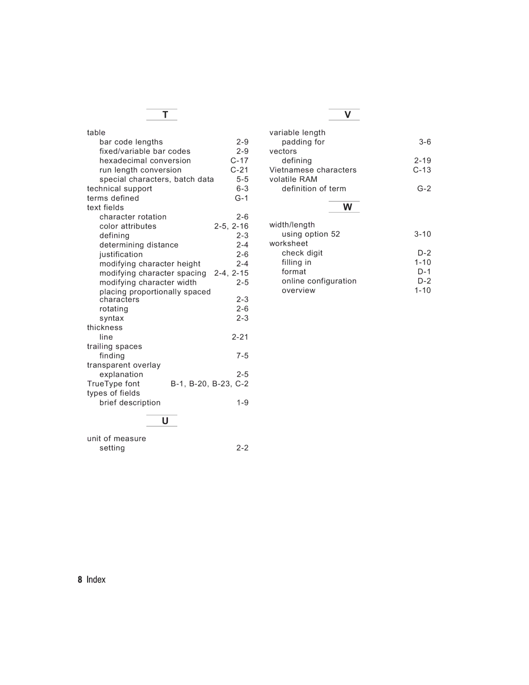 Paxar TC6037PR manual Index 