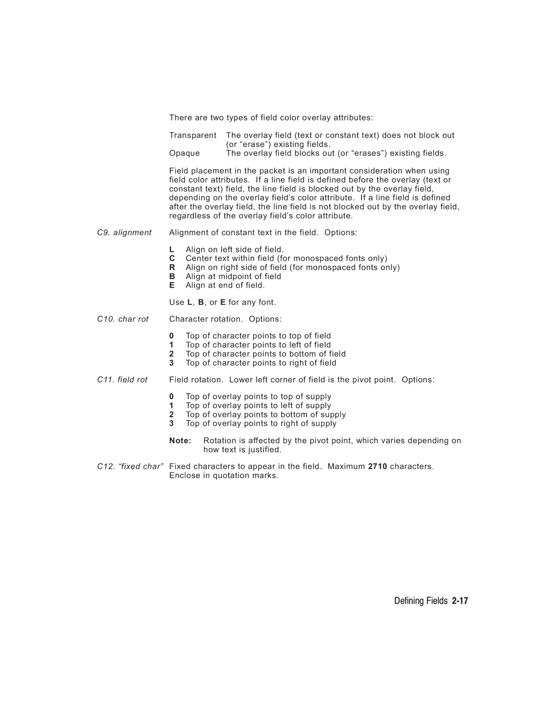 Paxar TC6037PR manual Defining Fields 