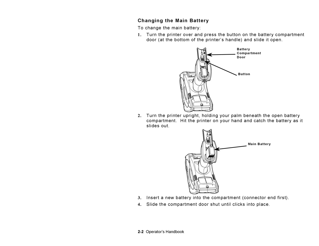 Paxar TC6039OH manual Changing the Main Battery 