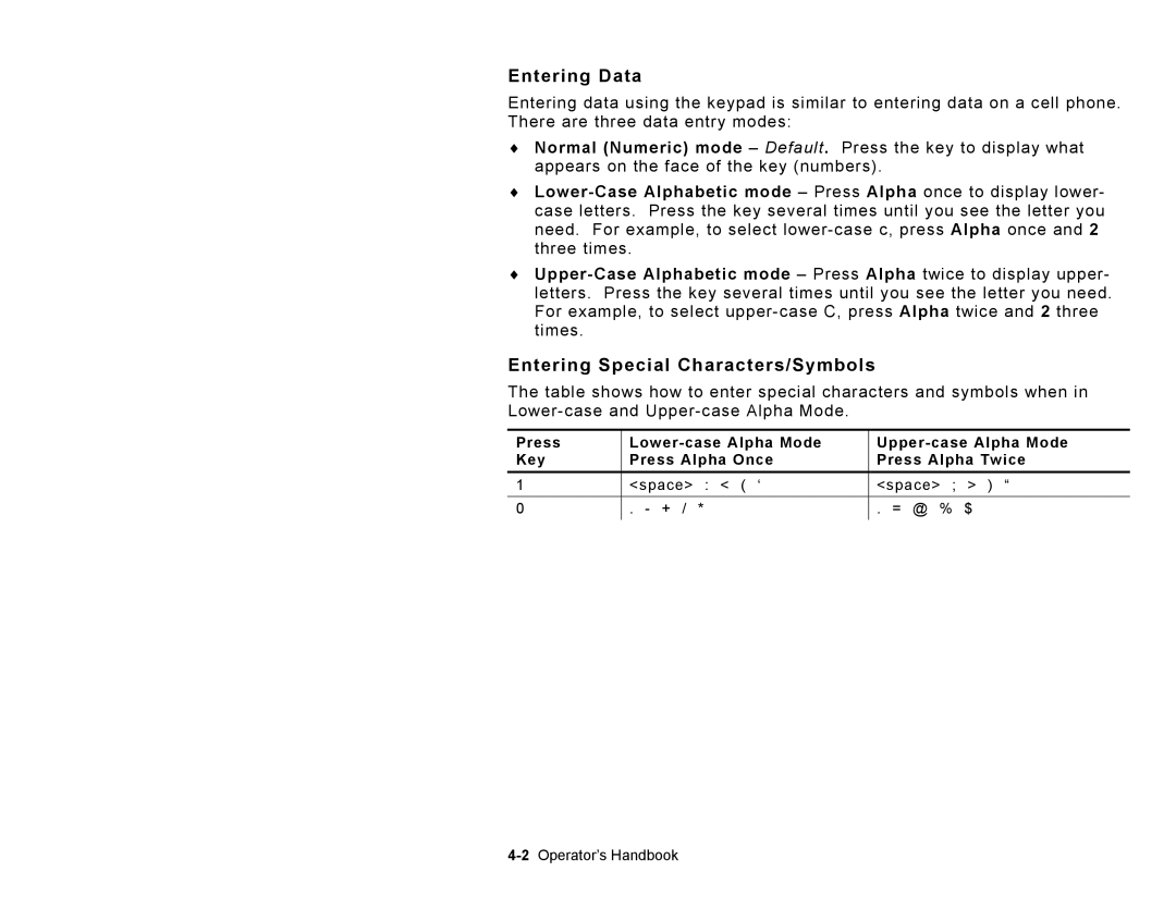 Paxar TC6039OH manual Entering Data, Entering Special Characters/Symbols 