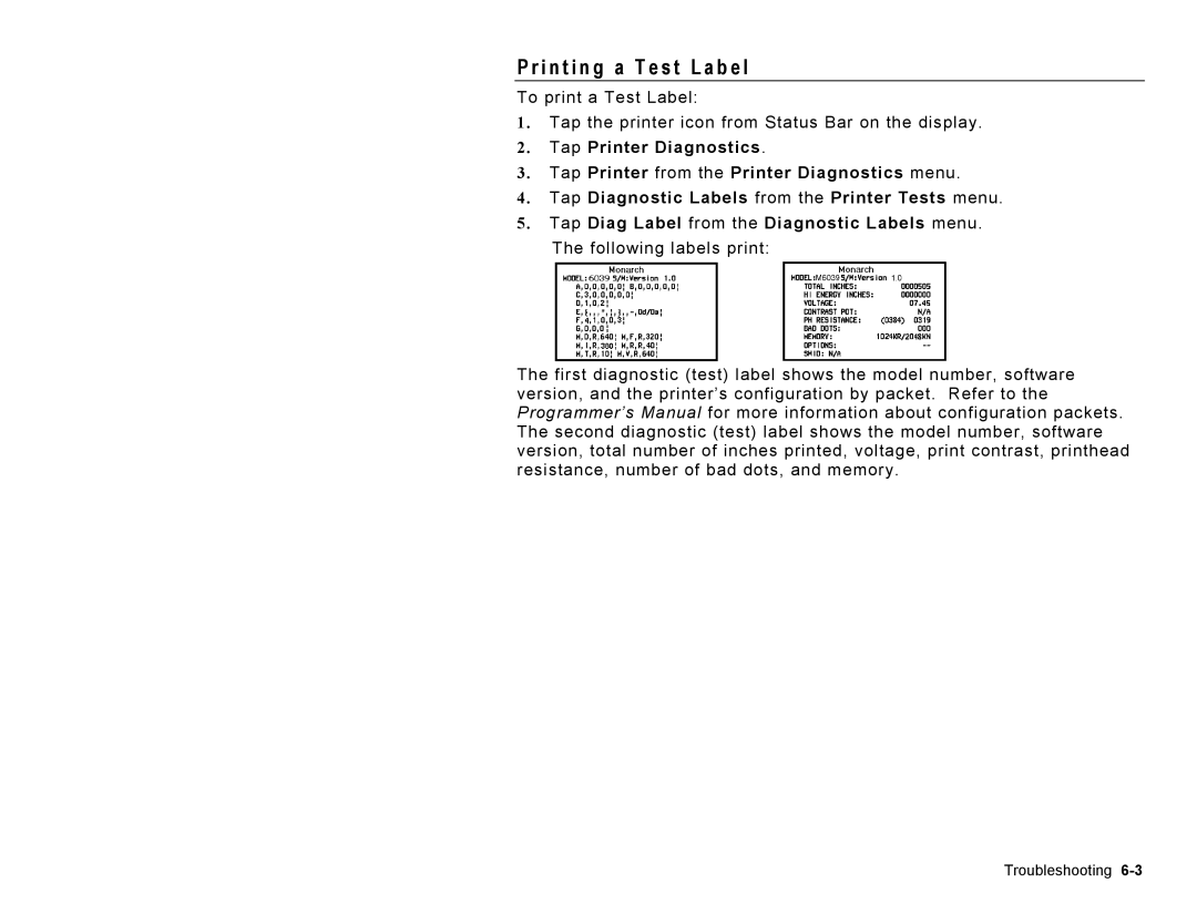 Paxar TC6039OH manual I n t i n g a T e s t L a b e l 