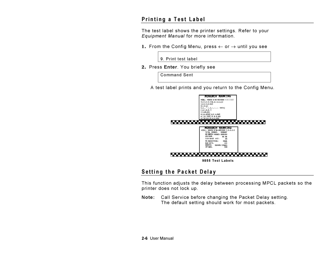 Paxar TC9416CTIUM manual I n t i n g a T e s t L a b e l, T t i n g t h e P a c k e t D e l a y 