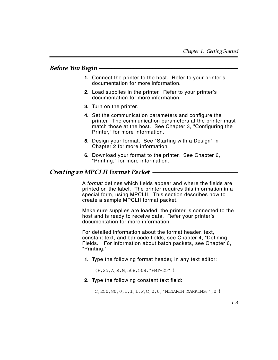 Paxar TCMPCL2PR manual Before You Begin, Creating an Mpclii Format Packet, 25,A,R,M,508,508,FMT-25 p 