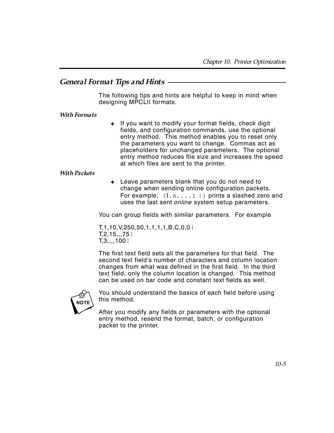 Paxar TCMPCL2PR manual General Format Tips and Hints, With Formats 